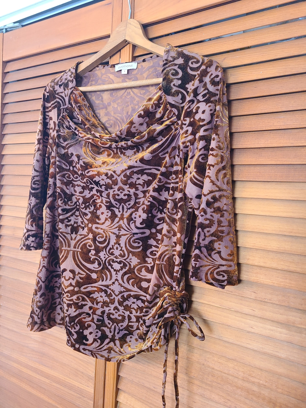 Brown Velvet Burnout Cowl Neck Top